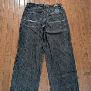 Y2K Baggy Embroidered Enyce Black Stonewashed Denim Jeans - Size 32x32